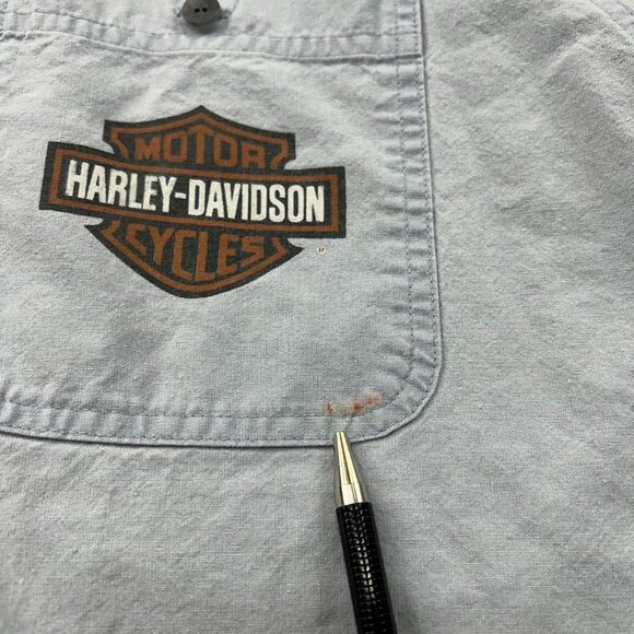Vintage Harley Davidson Denim Shirt Mens XL Graphic Short Sleeve Button Up Eagle - Picture 6 of 11